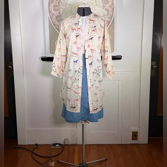 NWT MOTHER The New To Town Shirt Dress Mini Cotton Goodbye Horses Size XS - Picture 3 of 12